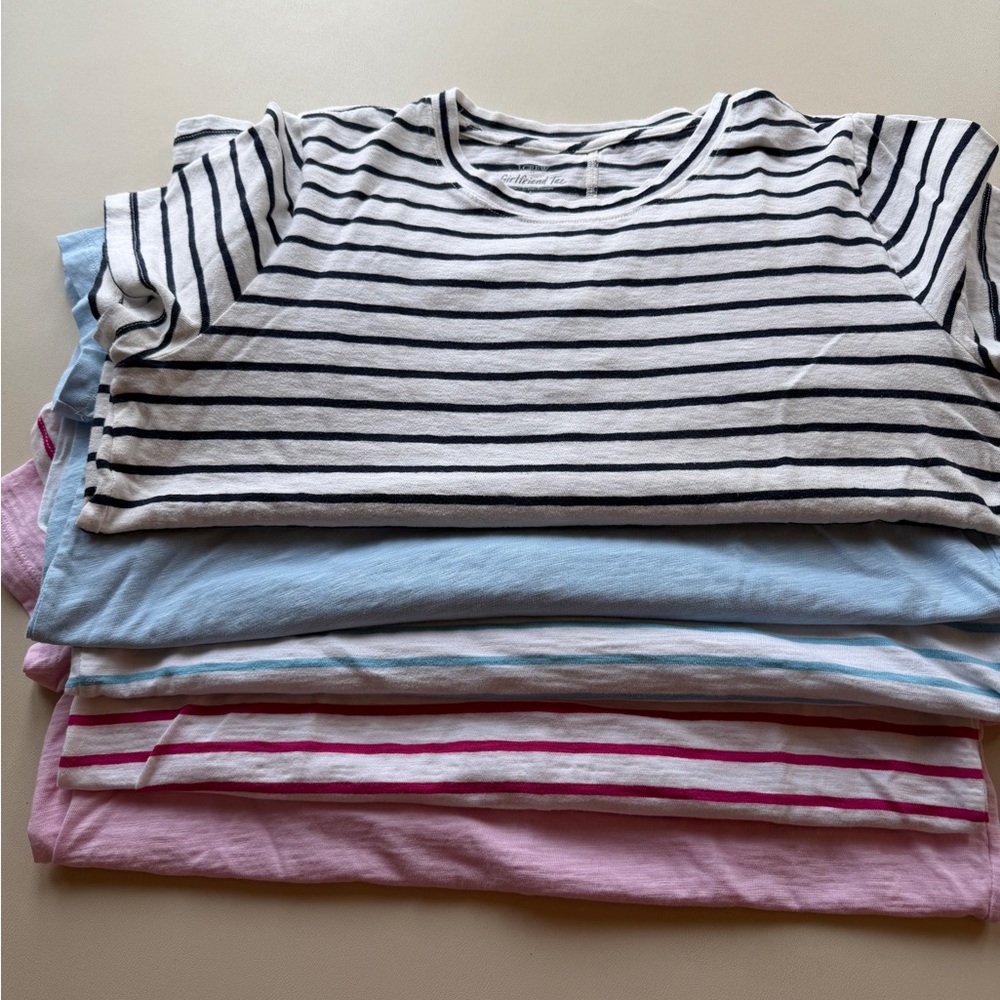 Five J Crew Girlfriend Tees in solid and stripes size large